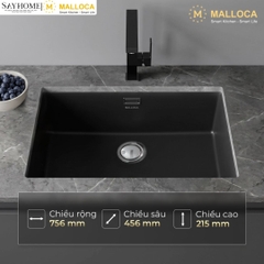 Chậu rửa chén bát đá Granite 1 hố MALLOCA ZEN K-13040 75cm tại Thành phố Hồ Chí Minh