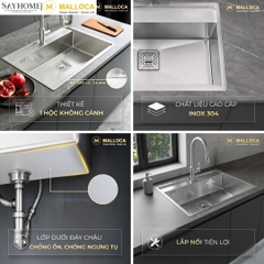 Chậu rửa chén bát 1 hố inox 304 MALLOCA MS 6302 ST 75cm tại Thành phố Hồ Chí Minh
