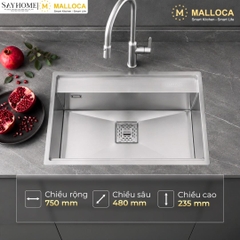 Chậu rửa chén bát 1 hố inox 304 MALLOCA MS 6302 ST 75cm tại Thành phố Hồ Chí Minh