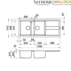 Chậu rửa đá 2 ngăn Malloca TORTORA K-50043 tại thành phố Hồ Chí Minh