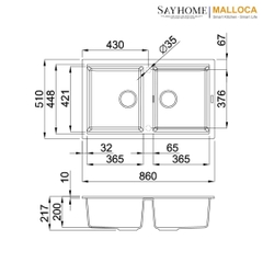 Chậu rửa đá 2 ngăn Malloca TORTORA K-45043 tại thành phố Hồ Chí Minh