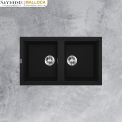 Chậu rửa đá MALLOCA BLACK K-45086 2 ngăn Granite Nano màu đen - Hàng chính hãng