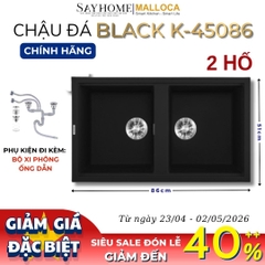 Chậu rửa chén bát đá Granite 2 hố MALLOCA BLACK K-45086 86cm màu đen - Chính hãng
