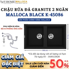 Chậu rửa chén bát đá Granite 2 hố MALLOCA BLACK K-45086 màu đen - Chính hãng