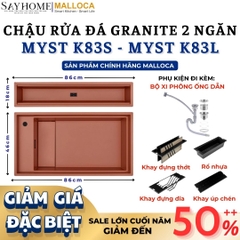 Chậu rửa chén bát đá Granite 2 hố MALLOCA MYST K83S - MYST K83L - Chính hãng