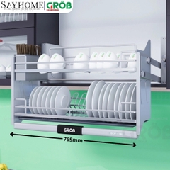 Giá chén bát nâng hạ GROB GOP-170/180/190 hợp kim phủ nano, nan Oval - Hàng chính hãng GROB