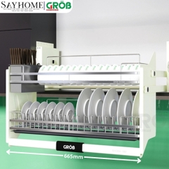 Giá chén bát nâng hạ GROB GV304-160/170/180/190 inox 304, nan dẹt - Hàng chính hãng Grob