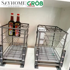 Kệ đựng gia vị chai lọ GROB GP-20B/25B/30B/35B/40B đa năng phủ Nano, nan dẹt - Hàng chính hãng GROB