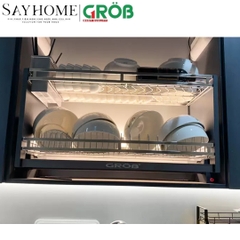 Giá chén bát nâng hạ GROB GP1-70BD/80BD/90BD điện cảm ứng chạm inox 304 - Hàng chính hãng GROB