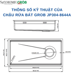 Chậu rửa bát GROB JP304-7644A, JP304-8644A 1 hố kiểu dáng Nhật Bản - Hàng chính hãng