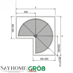 Mâm xoay GROB GV304-270A/270B góc 270 độ inox SUS304, nan dẹt - Hàng chính hãng GROB
