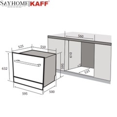 Máy rửa chén bát KAFF KF-BISMS8 PLUS âm bán phần 12 bộ đồ ăn Châu Âu - Bảo hành chính hãng 5 năm