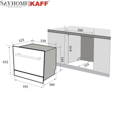 Máy rửa chén bát KAFF KF- BISMS8 Plus âm tủ - Bảo hành chính hãng