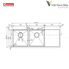 Chậu rửa bát Workstation Sink – Topmount Sink KN11650TD – Bàn phải - Chính hãng KONOX