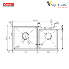 Chậu rửa bát Overmount Sink KN8245DO - Chính hãng KONOX