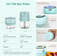 Máy xay mini TSUKI TS-SR01 đa năng thủy tinh, dung tích 300ml, lưỡi dao thép không gỉ - Hàng chính hãng