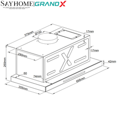 Máy hút mùi GrandX GX H70F85B/ GX H70F85G/ GX H80F85B âm tủ, ray kéo - Hàng chính hãng