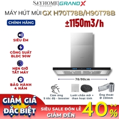 Máy hút mùi GrandX GX H70T78B/ GX H90T78B kính toa, áp tường, màu đen tại Thành phố Hồ Chí Minh