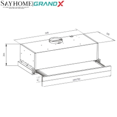 Máy hút mùi GrandX GX H60F56B / GX H70F56B âm tủ, ray kéo, màu đen - Hàng chính hãng