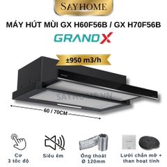 Máy hút mùi GrandX GX H60F56B / GX H70F56B âm tủ, ray kéo, màu đen - Hàng chính hãng