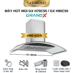 Máy hút mùi GrandX GX H70C55/ GX H90C55 kính cong - Hàng chính hãng