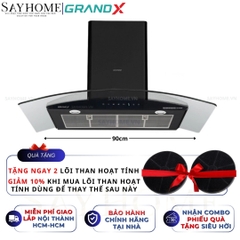 Máy hút mùi GrandX GX H70C62B/ GX H90C62B kính cong, màu đen - Hàng chính hãng