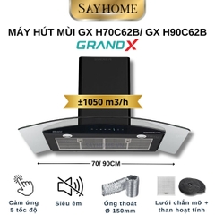 Máy hút mùi GrandX GX H70C62B/ GX H90C62B kính cong, màu đen - Hàng chính hãng