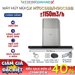 Máy hút mùi GrandX GX H70C68B/ GX H90C68B kính toa, áp tường tại Thành phố Hồ Chí Minh