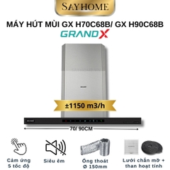 Máy hút mùi GrandX GX H70C68B/ GX H90C68B kính toa, áp tường - Hàng chính hãng
