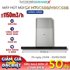 Máy hút mùi GrandX GX H70C68B/ GX H90C68B kính toa, áp tường - Hàng chính hãng