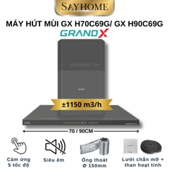 Máy hút mùi GrandX GX H70C69G/ GX H90C69G kính toa, áp tường, màu xám titan - Hàng chính hãng