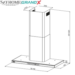 Máy hút mùi GrandX GX H70C69G/ GX H90C69G kính toa, áp tường, màu xám titan - Hàng chính hãng
