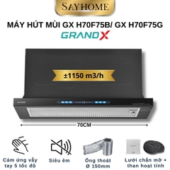 Máy hút mùi GrandX GX H70F75B/ GX H70F75G âm tủ - Hàng chính hãng