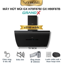 Máy hút mùi GrandX GX H70F87B/ GX H90F87B kính vát, áp tường - Hàng chính hãng