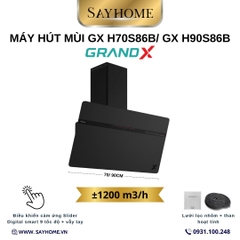 Máy hút mùi GrandX GX H70S86B/ GX H90S86B kính vát, áp tường, màu đen - Hàng chính hãng