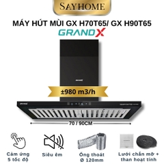 Máy hút mùi GrandX GX H70T65/ GX H90T65 kính toa, áp tường - Hàng chính hãng