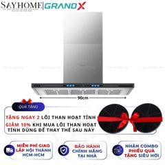 Máy hút mùi GrandX GX H70T78B/ GX H90T78B kính toa, áp tường, màu đen - Hàng chính hãng