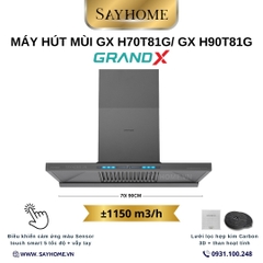 Máy hút mùi GrandX GX H70T81G / GX H90T81G kính toa, áp tường, màu xám titan - Hàng chính hãng