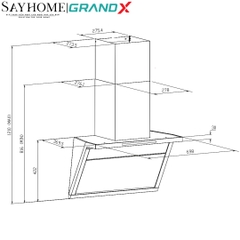 Máy hút mùi GrandX GX H70T88G/ GX H90T88G kính vát, áp tường - Hàng chính hãng