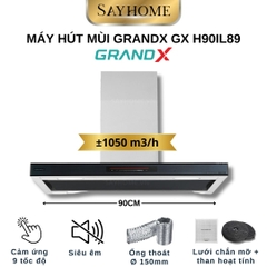 Máy hút mùi GrandX GX H90IL89 kính toa, treo đảo - Hàng chính hãng