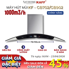 Máy hút mùi KAFF KF-GB702, KF-GB902 kính cong áp tường cảm ứng - điều khiển từ xa - Bảo hành chính hãng 3 năm