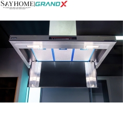 Máy hút mùi GrandX GX H90IL89 kính toa, treo đảo - Hàng chính hãng