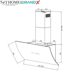 Máy hút mùi GrandX GX H70F87B/ GX H90F87B kính vát, áp tường - Hàng chính hãng