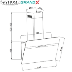 Máy hút mùi GrandX GX H70S86G/ GX H90S86G kính vát, áp tường, màu xám - Hàng chính hãng