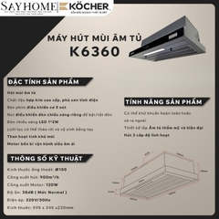 Máy hút mùi Kocher K6360 âm tủ, điều khiển cơ - Hàng chính hãng