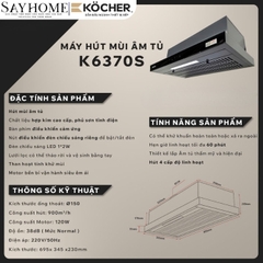 Máy hút mùi Kocher K6370S âm tủ, điều khiển cảm ứng - Hàng chính hãng