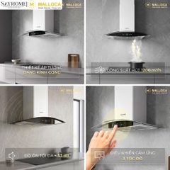 Máy hút mùi MALLOCA MC 9018HS kính cong áp tường tại Thành phố Hồ Chí Minh