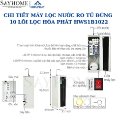 Máy lọc nước Hòa Phát HWS1B1022 tủ đứng với 10 lõi lọc RO - Bảo hành chính hãng 36 tháng
