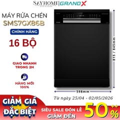 Máy rửa bát GrandX SMS7GX86B 16 bộ đồ ăn Châu Âu - Bảo hành chính hãng