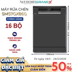 Máy rửa bát GrandX SMS7GX86G 16 bộ đồ ăn Châu Âu - Bảo hành chính hãng